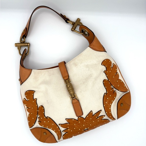 Gucci Handbags - Gucci RARE Western Horsebit Tan and Cream Embellished Jackie Bag